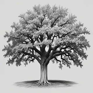oak tree clipart black and white