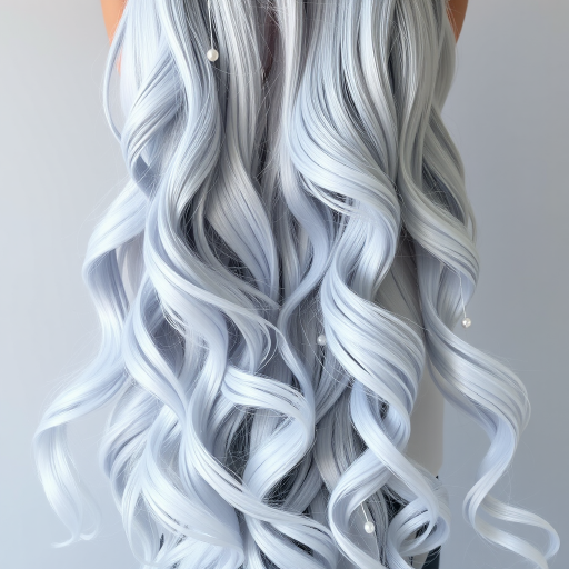Elegant silver ombre mermaid waves called Moonlight Cascade cascading down to the waist with delicate pearl accents woven throughout giving an ethereal and enchanting appearance ideal for fantasy-inspired photoshoots