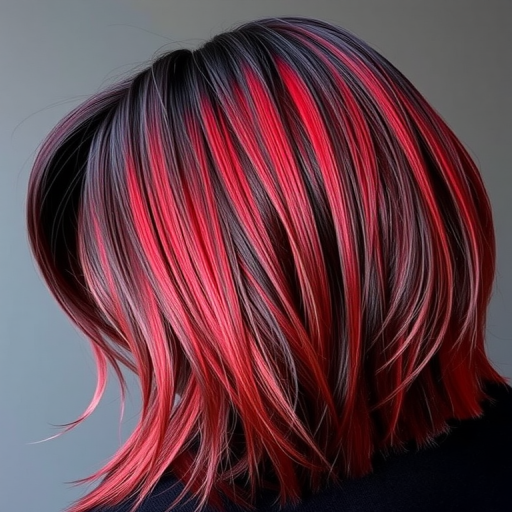 Volcanic ash grey ombre fades into smoldering crimson tips, textured to resemble cooling lava flows with obsidian black accents, exuding raw power