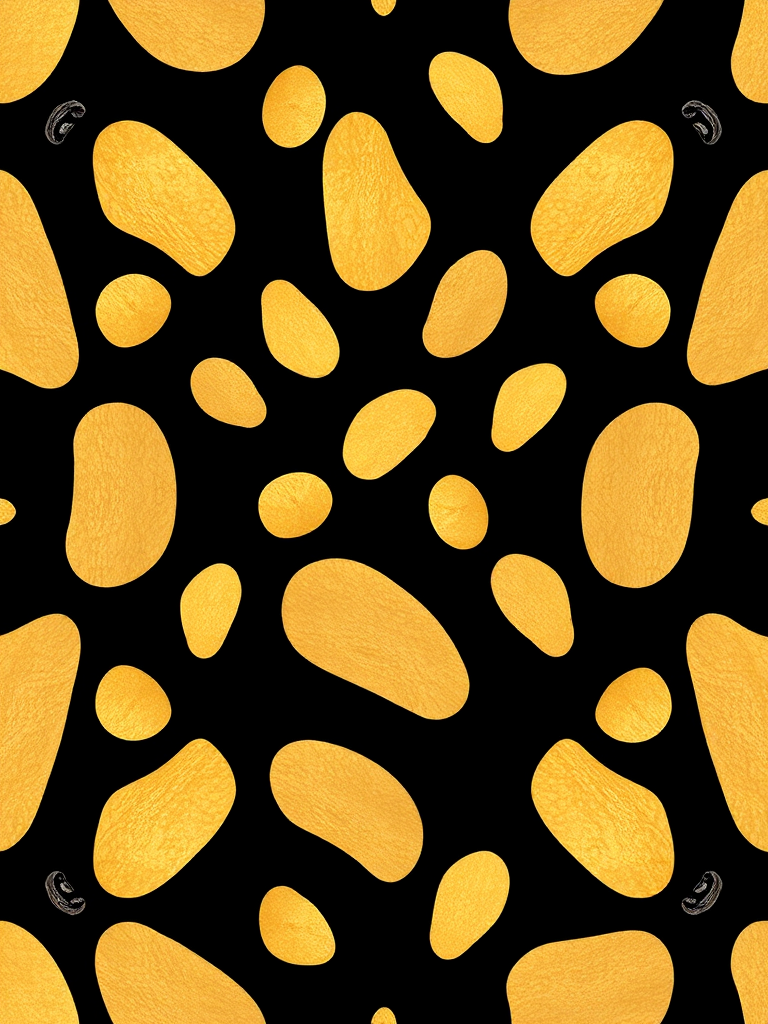 Generate a seamless pattern design featuring abstract gold shapes on a solid black background captured with a DSLR camera, using a 50mm lens at f/5.6, ISO 100, and a balanced exposure of 1/125 sec.