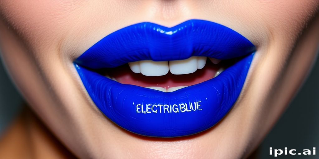 Fierce "Electric Blue" lips commanding attention with a bold, matte cobalt color, precisely applied for a sharp, edgy look
