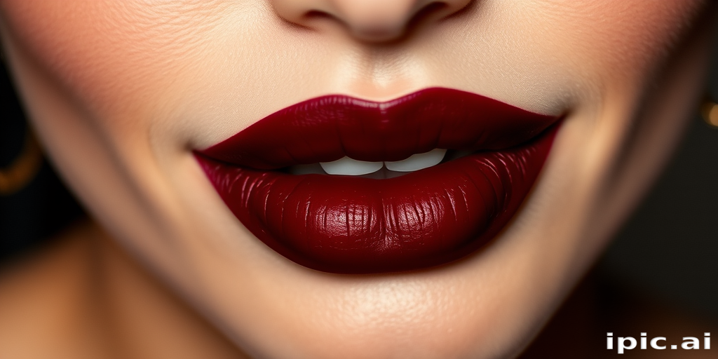 Matte burgundy lips exude sophistication in the "Vintage Vamp" look, boasting a rich, deep wine color that evokes classic Hollywood glamour, with precisely defined edges and a velvety texture that creates a bold statement, perfect for elegant evening affairs or dramatic photoshoots that demand attention and allure
