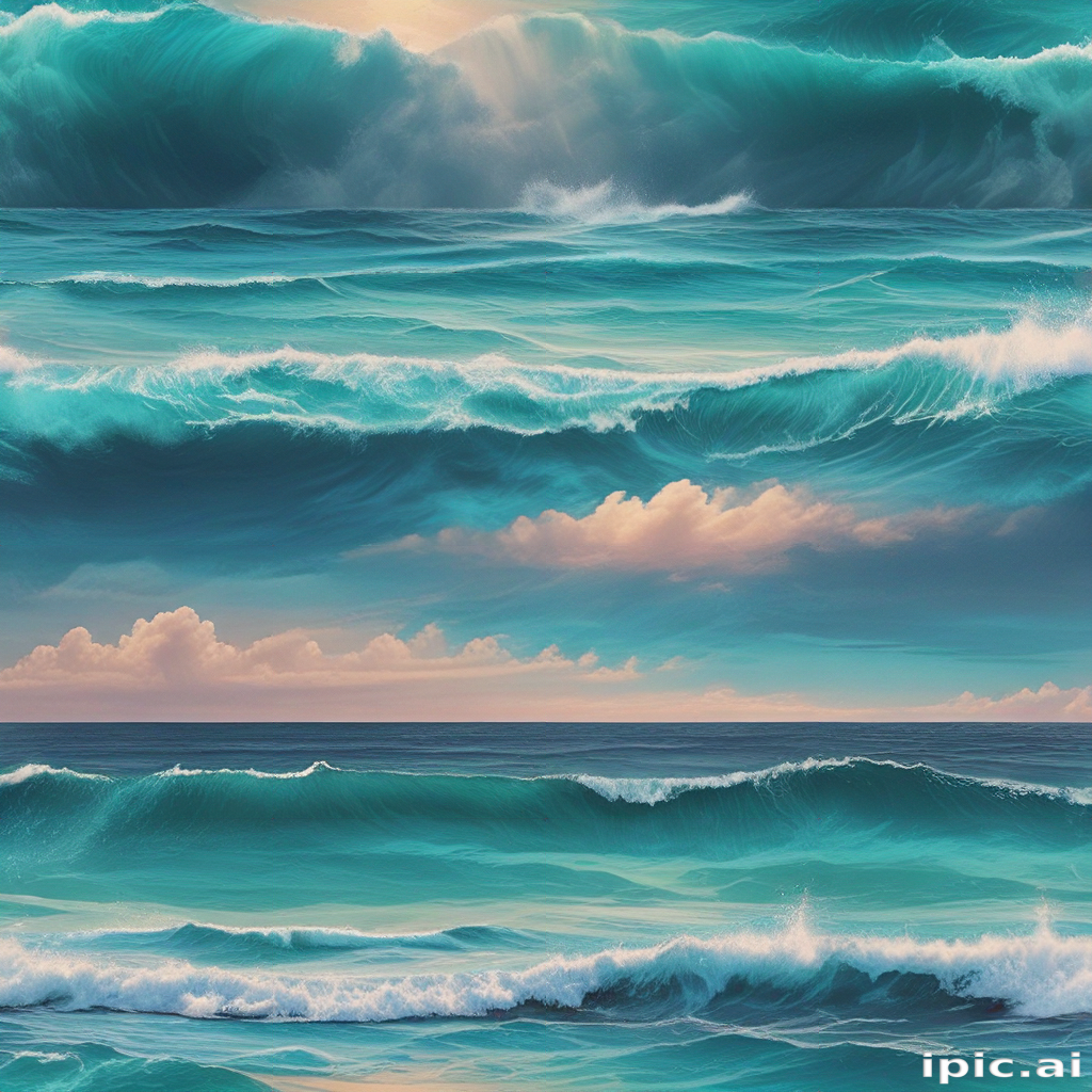 Majestic Ocean Waves Under a Vibrant Sky Filled with Soft Clouds