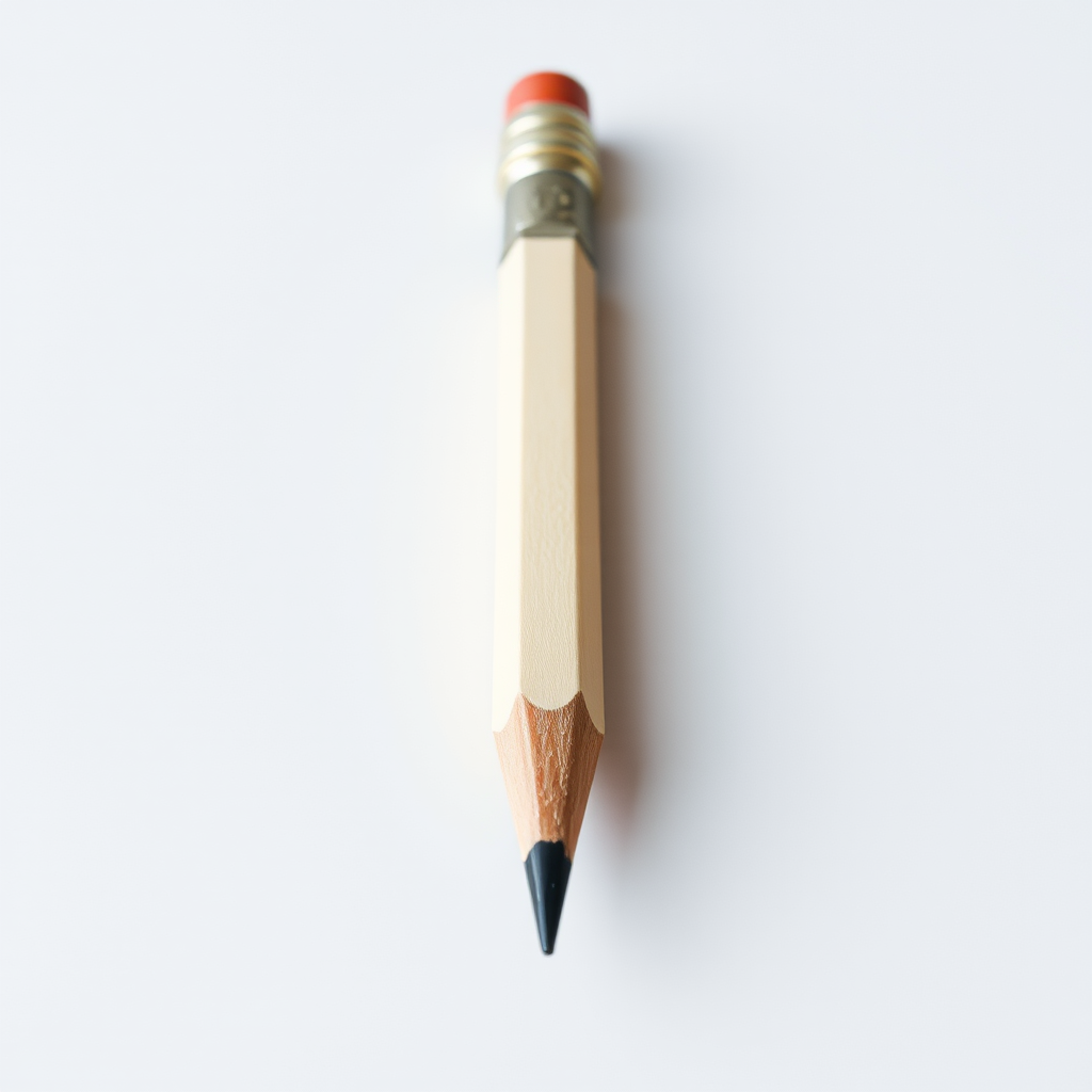 Create a high-resolution image of a stylized pencil with a clean design, utilizing a DSLR camera with a 50mm lens, f/1.8 aperture, ISO 100, 1/200s shutter speed, shot in natural lighting, 45-degree angle view for depth.