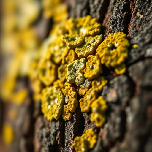 close-up macro shot of lichen texture on wood, shallow depth of field, aperture f/2.8, ISO 100, 50mm lens, natural lighting, focus on intricate details and patterns, Canon DSLR