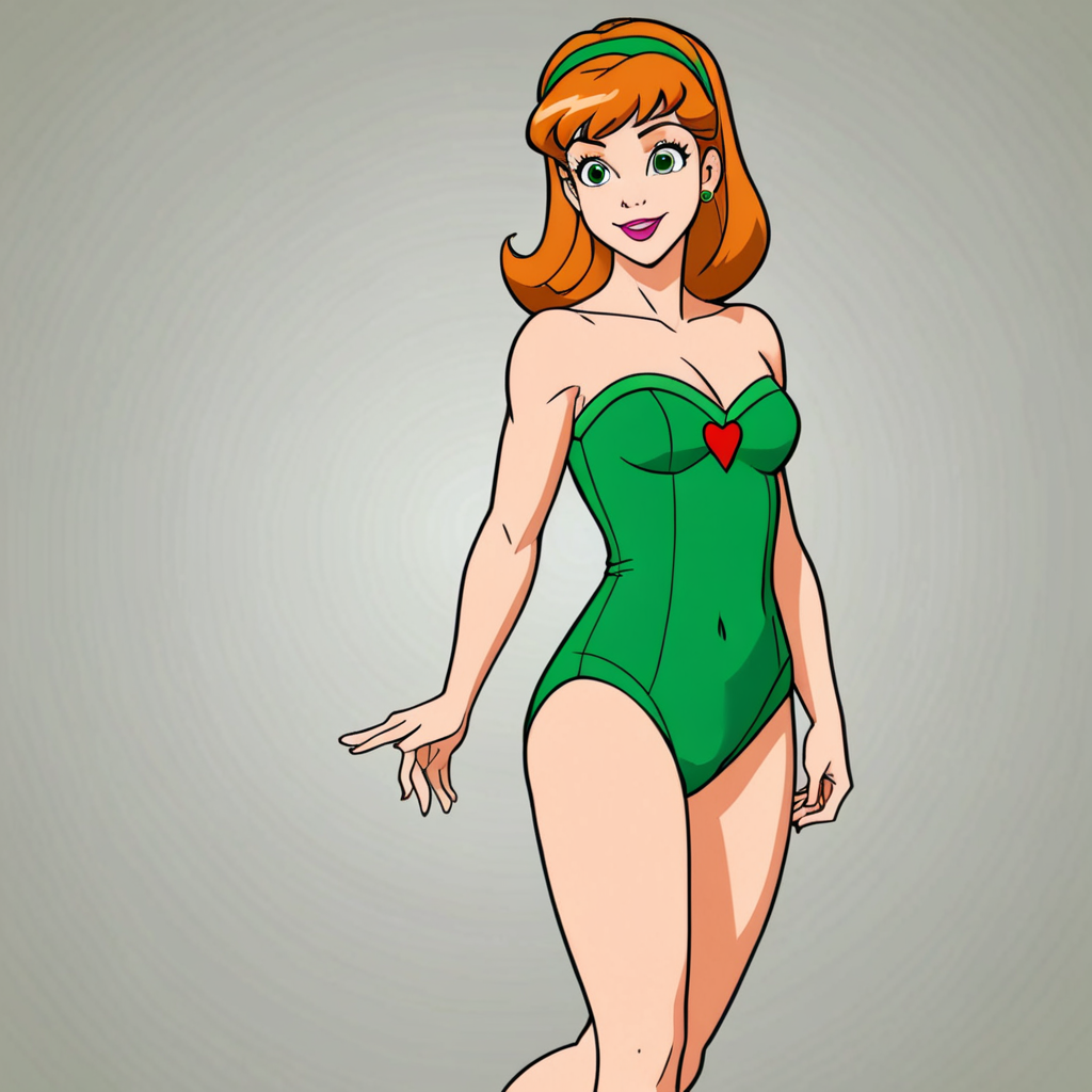 Ai Image Generator - Ai Art Generator - High Quality and 100% Unique Images  - iPic.Ai baby kid Daphne Blake from the Scooby-Doo cartoon in green  strapless christmas leotard. Feet visible. Anime