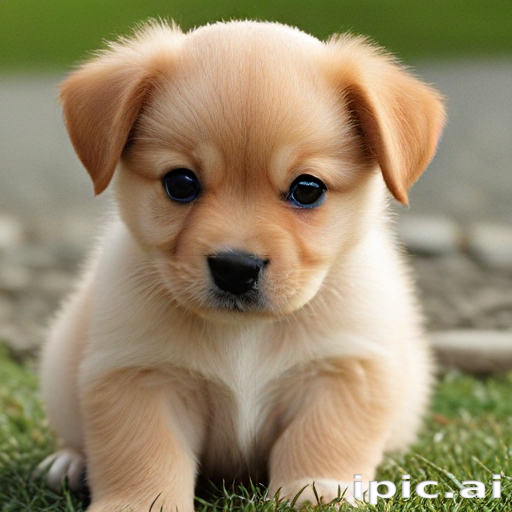 Adorable Fluffy Puppy Sitting on Grass with Big Curious Eyes