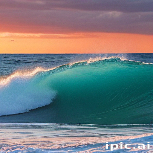 Majestic Ocean Wave Crashing Against Shore Under a Colorful Sunset Sky