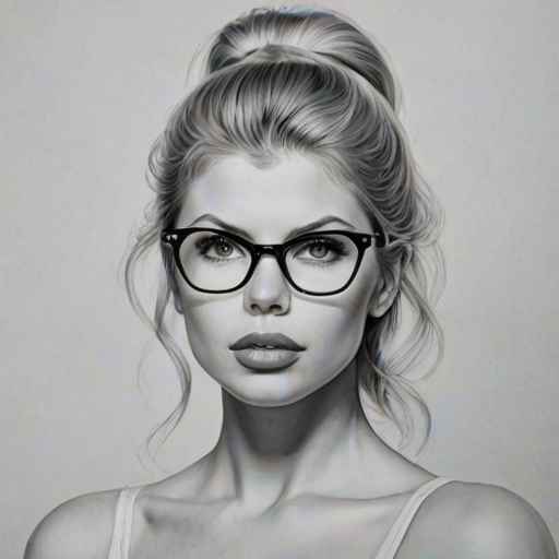 Magnificent Charlotte McKinney, pencil sketch, portrait of Magnificent woman 1953s in glasses, hair style beatnik, outline, clear lines, fine lines, 8k