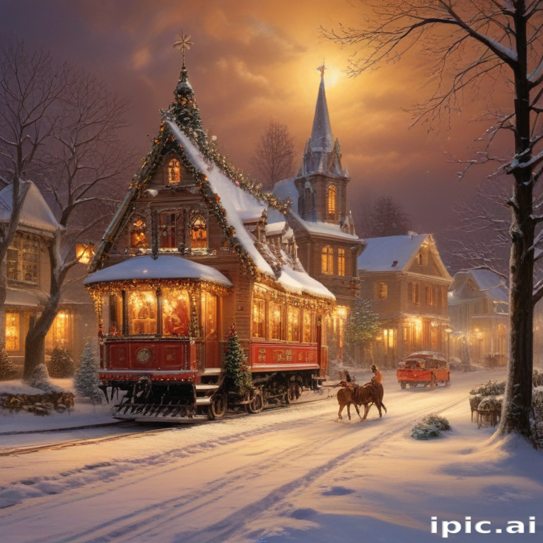 Charming Winter Scene of a Festively Decorated Street in Snow