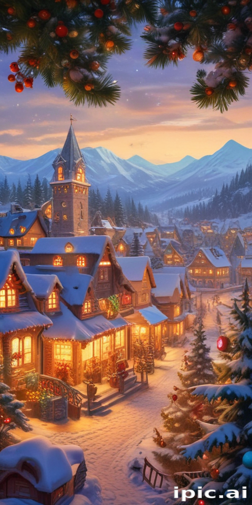 Charming Winter Village Scene with Snow-Covered Houses and Festive Lights