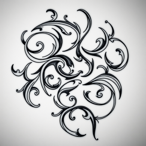 Regenerate a detailed tribal tattoo design with intricate swirl patterns, high resolution, camera settings: ISO 100, f/2.8, shutter speed 1/60s, camera view from above, camera style: macro, camera type: DSLR.