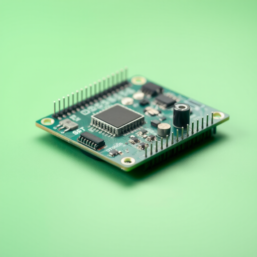 Regenerate an image of a ZX-MOTOR298 motor driver board on a green background, using a DSLR camera with a macro lens, aperture set to f/2.8, ISO 100, focus on intricate details, and a well-lit environment for enhanced clarity.
