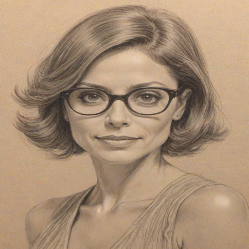 Fetching Bethenny Frankel, pencil sketch, portrait of Enticing woman 1932s in glasses, hair style beatnik, outline, clear lines, fine lines, 8k
