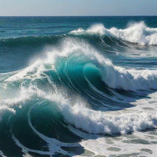 generate an image of vibrant blue ocean waves crashing against each other under a sunny sky
