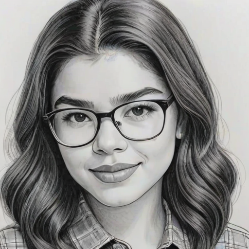 Pleasing Auli'i Cravalho, pencil sketch, portrait of Appealing woman 1967s in glasses, hair style beatnik, outline, clear lines, fine lines, 8k