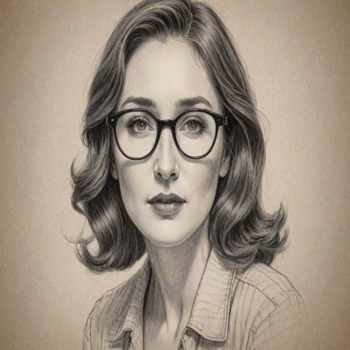 Alluring Carice van Houten, pencil sketch, portrait of Splendid woman 1939s in glasses, hair style beatnik, outline, clear lines, fine lines, 8k