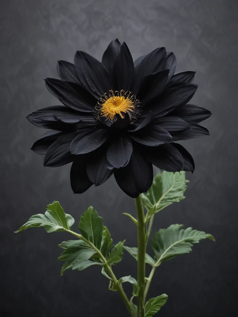 A Striking Black Flower with Vibrant Yellow Center Against a Dark ...