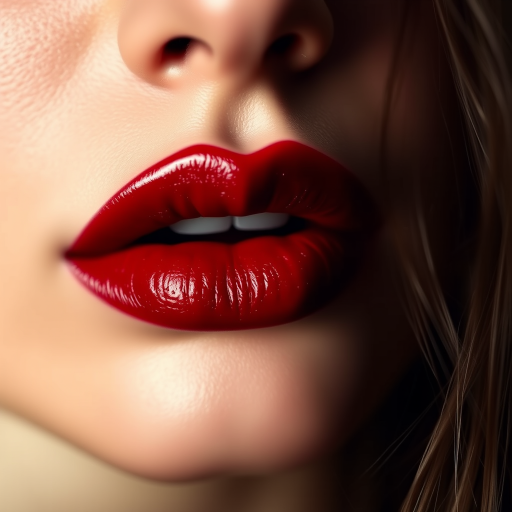 Velvety deep crimson lips with a soft, blurred edge, exuding mystery and allure, perfect for a sultry and romantic look