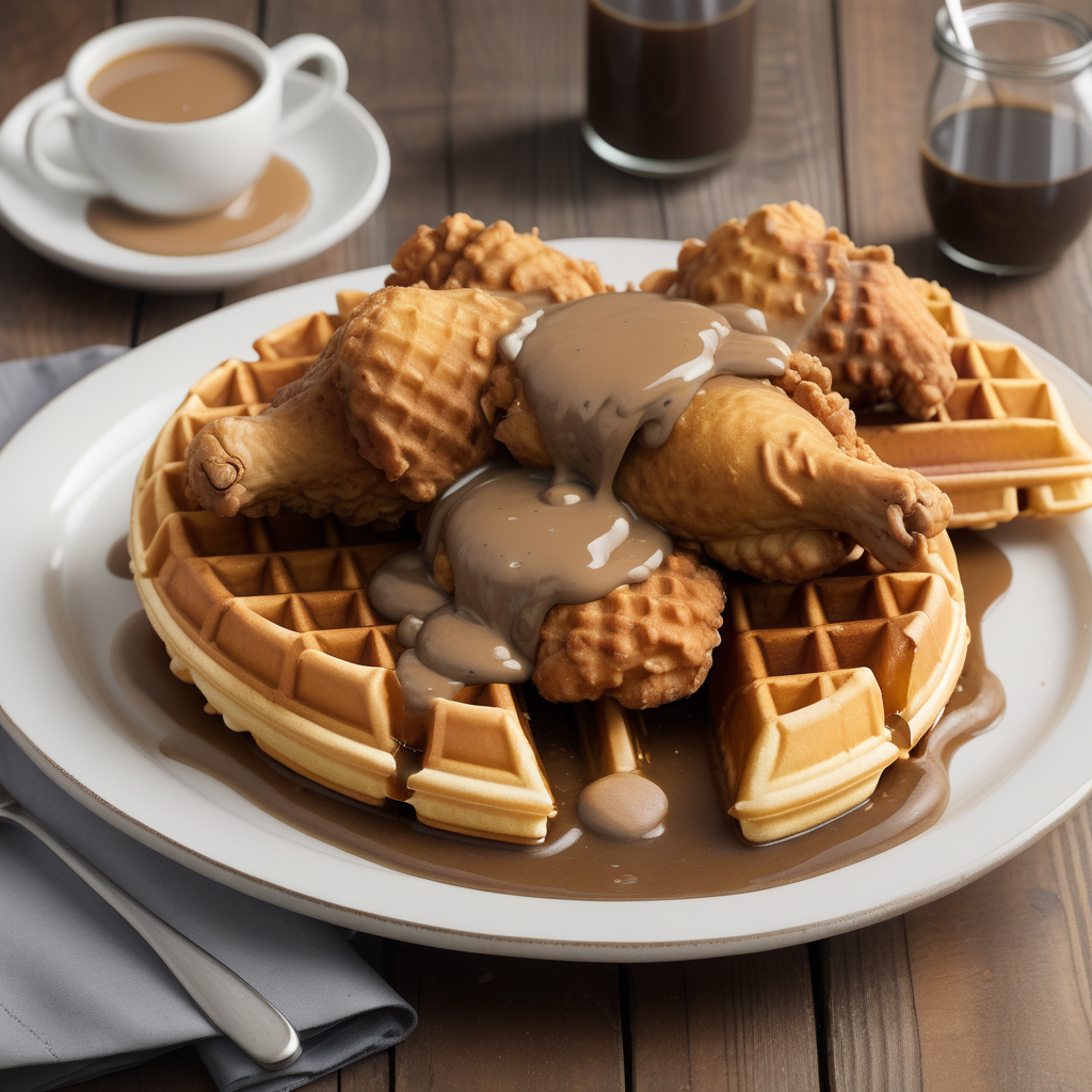 chicken and waffles with gravy