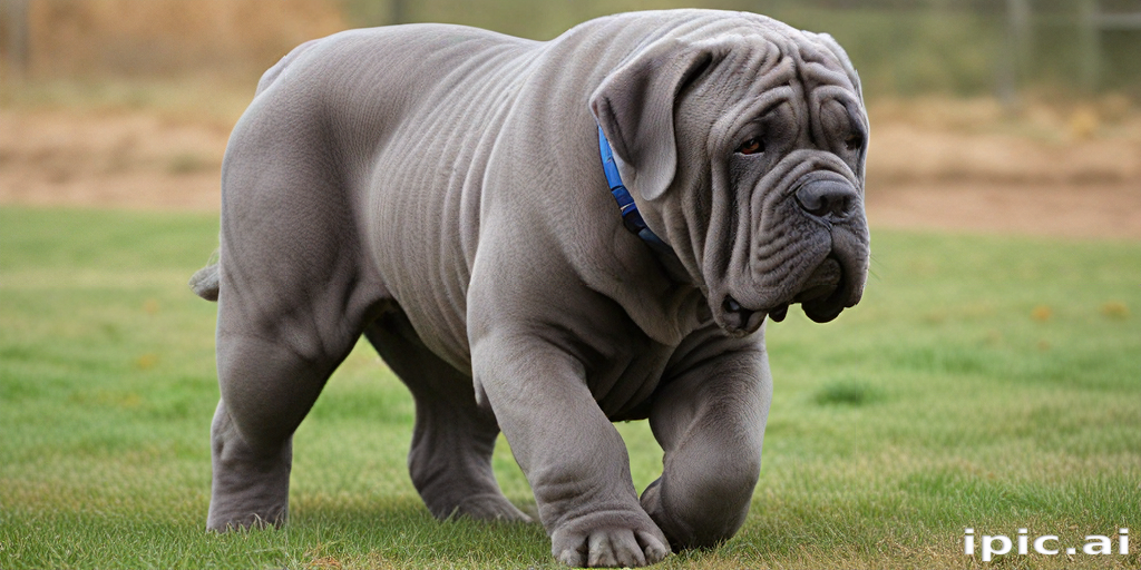 A Majestic Grey Shar Pei Walking Gracefully Through a Green Field.
