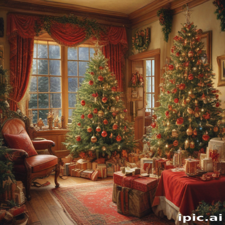 Cozy Holiday Living Room Decorated with Two Beautiful Christmas Trees
