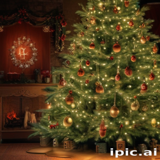 Festively Decorated Christmas Tree with Warm Lights and Ornaments in ...