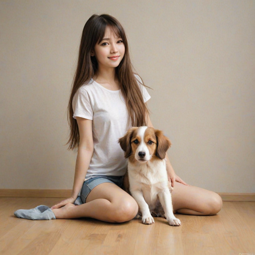 1girl, aug_flat,  flat, a cute dog.,long hair.<lora:flat-v2-000004:1>