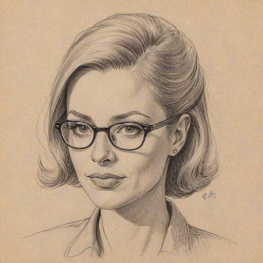 Appealing Debra Wilson, pencil sketch, portrait of Resplendent woman 1941s in glasses, hair style beatnik, outline, clear lines, fine lines, 8k
