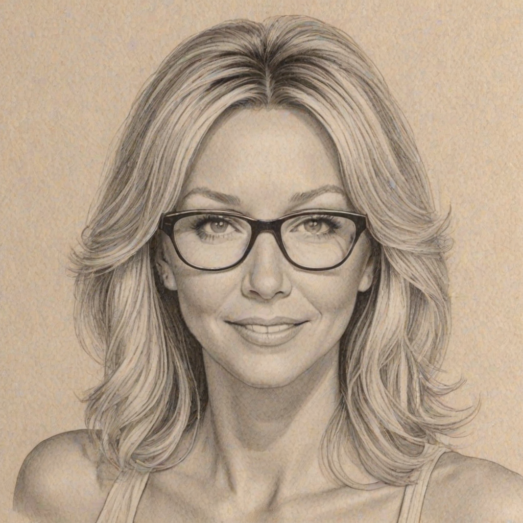 Sublime Heather Locklear, pencil sketch, portrait of Alluring woman 1955s in glasses, hair style beatnik, outline, clear lines, fine lines, 8k