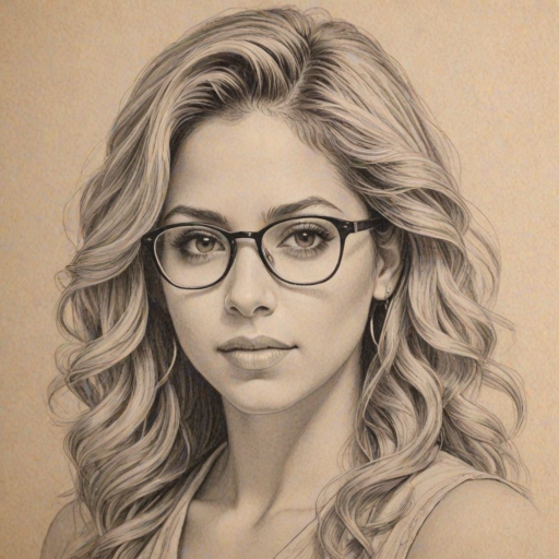 Charming Shakira, pencil sketch, portrait of Stunning woman 1935s in glasses, hair style beatnik, outline, clear lines, fine lines, 8k