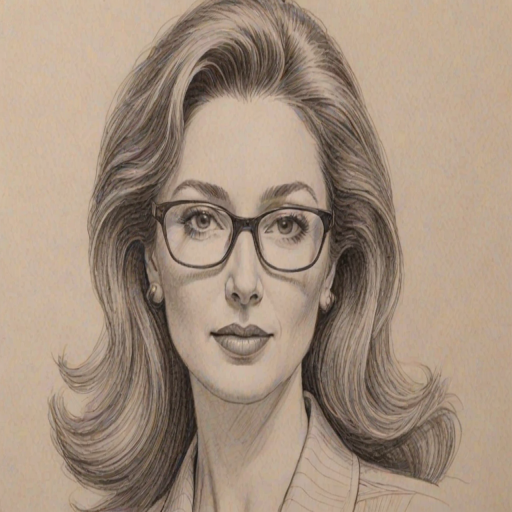 Pleasing Donna Murphy, pencil sketch, portrait of Beauteous woman 1980s in glasses, hair style beatnik, outline, clear lines, fine lines, 8k