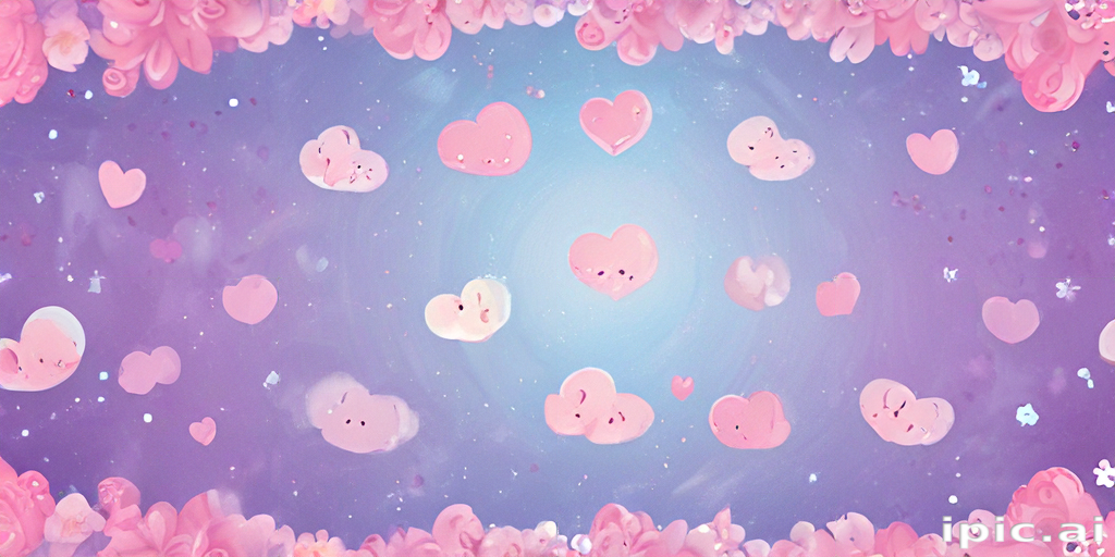 Whimsical Hearts Floating Among Soft Pink Flowers in a Dreamy Background