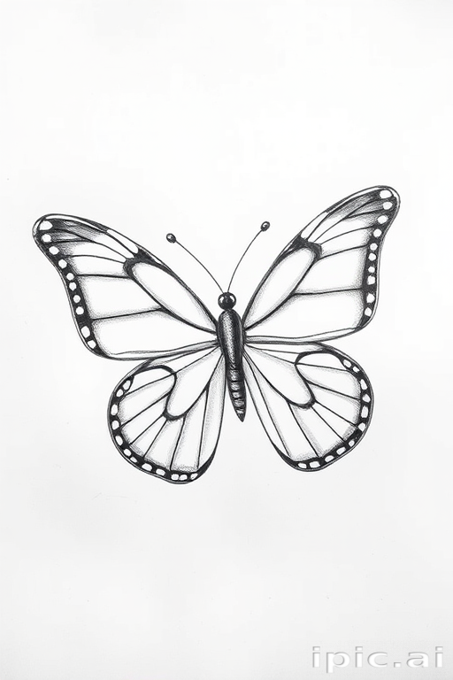 Intricate Pencil Drawing of a Beautiful Butterfly with Detailed Wings
