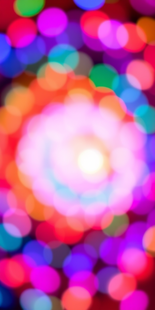 create a vibrant abstract swirl of colorful bokeh lights with a shallow depth of field, shot with a DSLR camera at f/1.8 aperture, 50mm lens, ISO 100, in a circular pattern, using a macro lens for enhanced detail and sharpness
