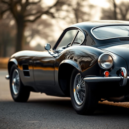regenerate an image of a classic 1960s black sports car in profile view, using a DSLR camera with a 50mm lens, f/2.8 aperture, ISO 100, and a shallow depth of field to enhance focus on the car while softly blurring the background, ensuring high-resolution clarity and sharp details.
