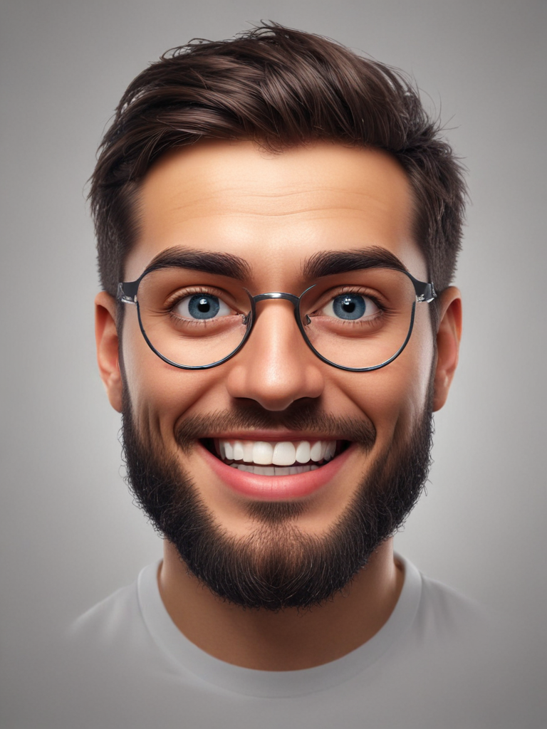 Smiling Young Man with Glasses and a Joyful Expression on His Face