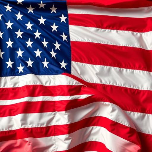 Create a high-resolution image of the United States flag with vibrant colors and sharp details, using a DSLR camera at f/8 aperture, 1/125s shutter speed, 100 ISO, wide-angle lens, and a frontal view to enhance clarity and depth.