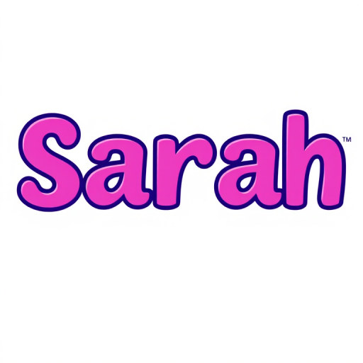 he name "Sarah" in bold, purple font, pink and yellow accents, flat isolated background