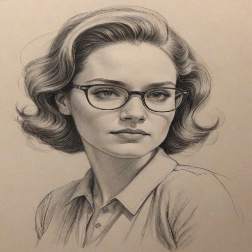 Superb Chad L. Coleman, pencil sketch, portrait of Graceful woman 1942s in glasses, hair style beatnik, outline, clear lines, fine lines, 8k