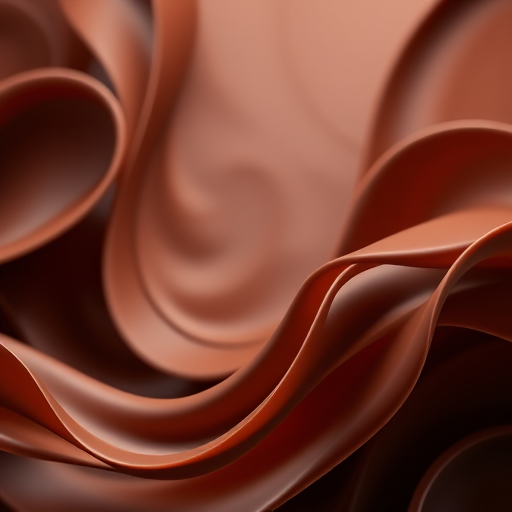 Create a high-resolution abstract image of flowing chocolate ribbons in rich brown tones, shot with a DSLR camera at f/8 aperture, 50mm lens, with a shallow depth of field and soft lighting to enhance texture and detail.