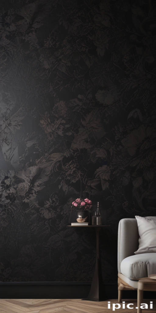 Elegant Living Space Featuring Dark Floral Wallpaper and Stylish Decor ...