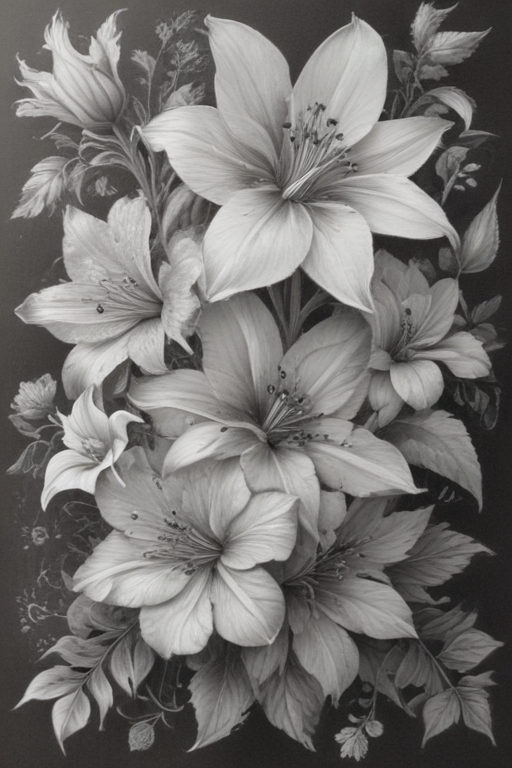 Intricate Black and White Floral Arrangement Featuring Elegant Lilies ...