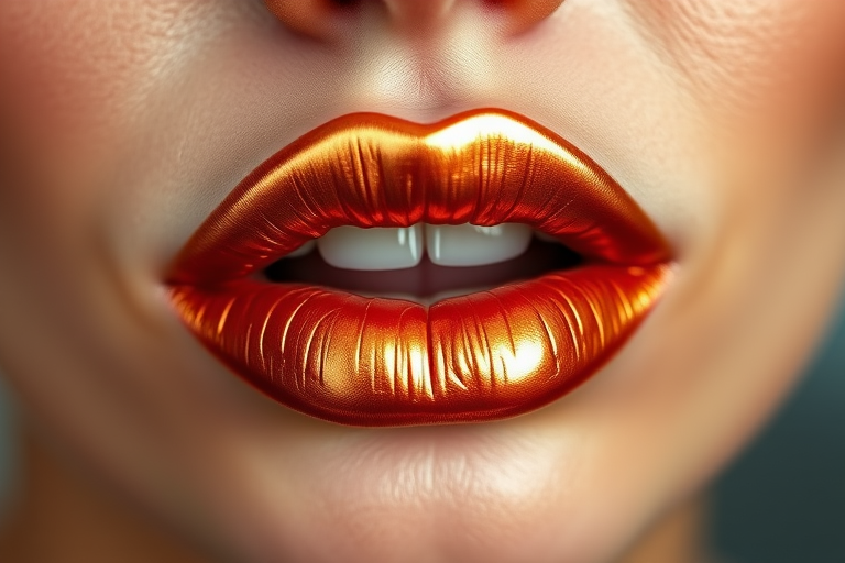 Metallic copper lips with a foiled finish, named "Penny Lane," boast a unique metallic sheen and a creamy, comfortable formula