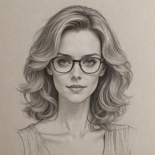 Enchanting Hilarie Burton, pencil sketch, portrait of Lovely woman 1977s in glasses, hair style beatnik, outline, clear lines, fine lines, 8k