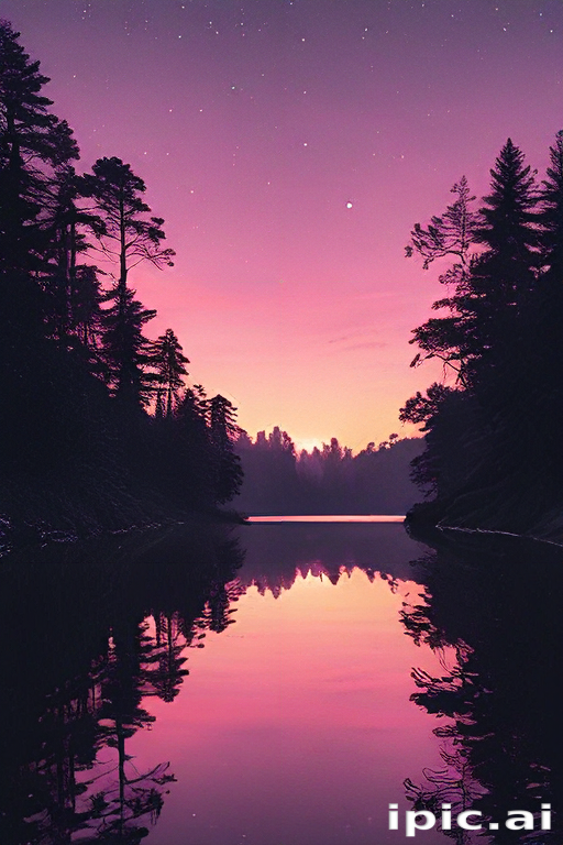 Serene Twilight Over Calm Waters Reflecting a Vibrant Pink Sky