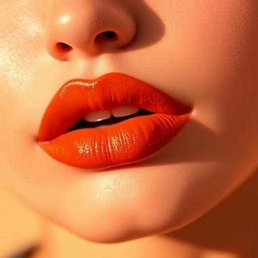 Warm terracotta lips in "Desert Sunset" style, with a soft matte finish and subtle copper shimmer, evoking the colors of a sun-baked landscape