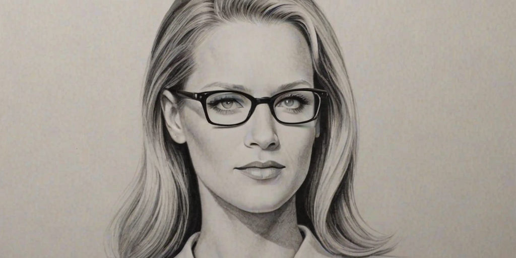 Charming A.J. Cook, pencil sketch, portrait of Superb woman 1955s in glasses, hair style beatnik, outline, clear lines, fine lines, 8k