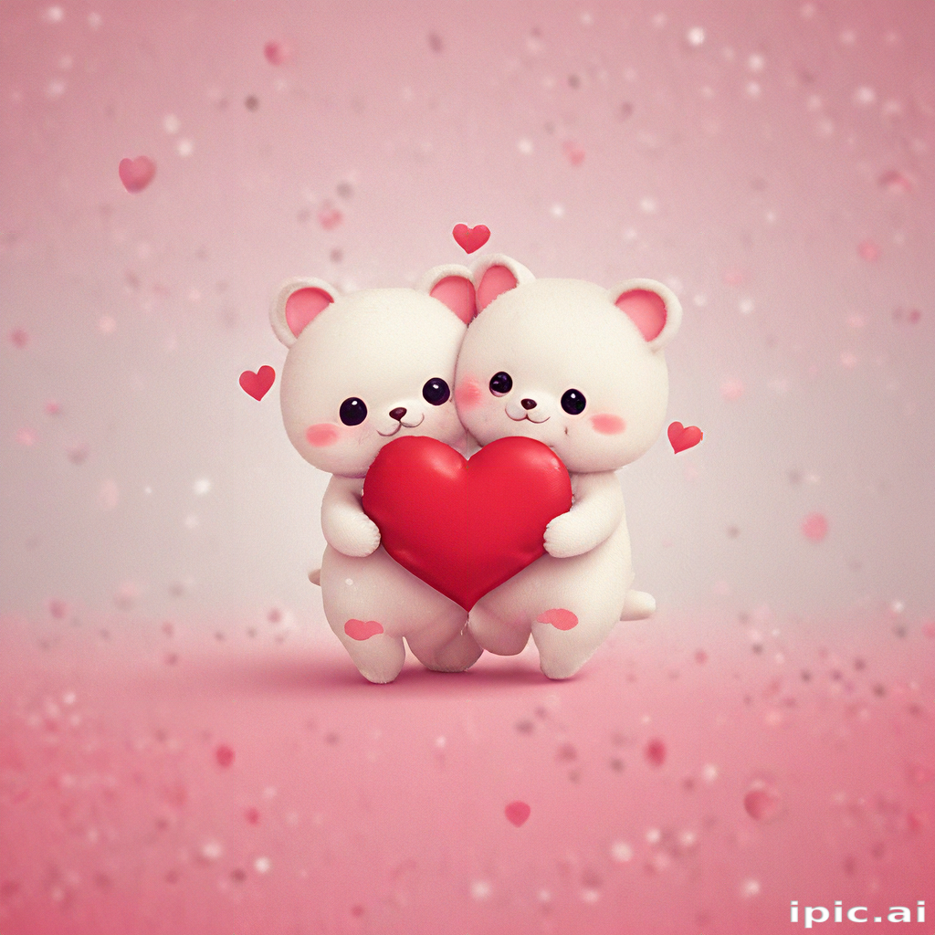 Adorable Cartoon Bears Embracing a Heart Surrounded by Floating Hearts