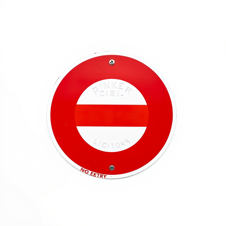 Create a vibrant red circular no entry sign against a white background, captured with a Canon EOS 5D Mark IV, 50mm lens, aperture f/2.8, ISO 100, and a focus on sharpness and clarity.